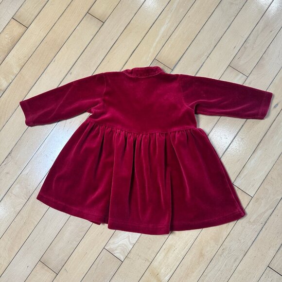 Vintage BABY GAP Red Velour Dress Size Large 12-18 Months w/ Frog Button Details - Picture 6 of 7